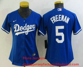 Women's Los Angeles Dodgers #5 Freddie Freeman Blue Stitched MLB Cool Base Nike Jersey