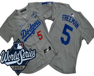 Women's Los Angeles Dodgers #5 Freddie Freeman Gray 2025 World Series Limited Jersey