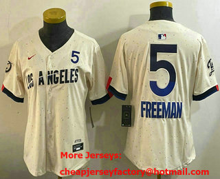Women's Los Angeles Dodgers #5 Freddie Freeman Number Cream City Connect Limited Stitched Jersey