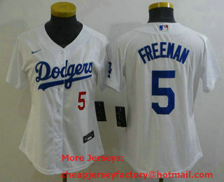Women's Los Angeles Dodgers #5 Freddie Freeman White 2022 Number Cool Base Stitched Nike Jersey