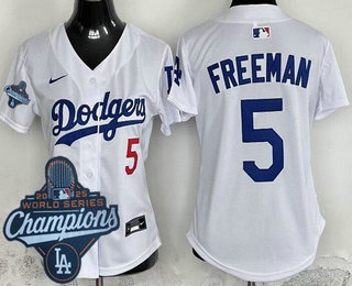 Women's Los Angeles Dodgers #5 Freddie Freeman White 2025 World Series Champions Limited Jersey