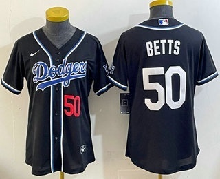 Women's Los Angeles Dodgers #50 Mookie Betts Black Fashion Cool Base Jersey
