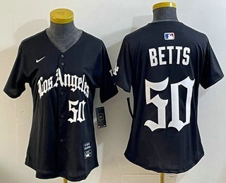 Women's Los Angeles Dodgers #50 Mookie Betts Black LA Gothic Style Vapor Limited Stitched Jersey