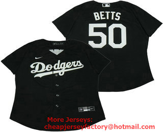 Women's Los Angeles Dodgers #50 Mookie Betts Black Stitched MLB Cool Base Nike Jersey