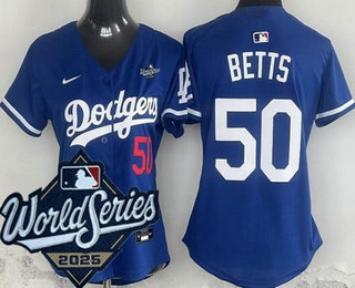 Women's Los Angeles Dodgers #50 Mookie Betts Blue 2025 World Series Limited Jersey