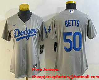 Women's Los Angeles Dodgers #50 Mookie Betts Grey Cool Base Stitched Nike Jersey