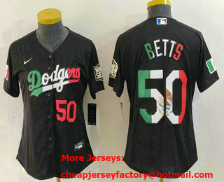 Women's Los Angeles Dodgers #50 Mookie Betts Number Mexico Black Cool Base Stitched Jersey