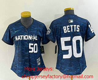 Women's Los Angeles Dodgers #50 Mookie Betts Number Royal 2023 All star Cool Base Stitched Jersey