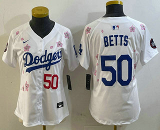 Women's Los Angeles Dodgers #50 Mookie Betts White 2025 Tokyo Series Limited Jersey