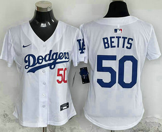 Women's Los Angeles Dodgers #50 Mookie Betts White Cool Base Stitched Limited Jersey