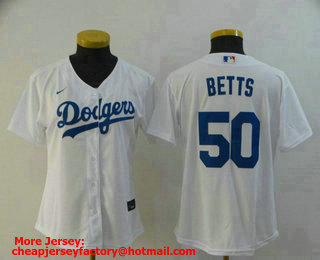 Women's Los Angeles Dodgers #50 Mookie Betts White Stitched MLB Cool Base Nike Jersey