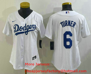 Women's Los Angeles Dodgers #6 Trea Turner White Stitched MLB Cool Base Nike Jersey