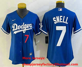 Women's Los Angeles Dodgers #7 Blake Snell Number Blue Cool Base Stitched Jersey
