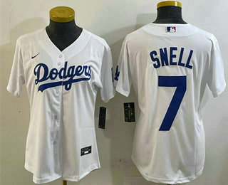 Women's Los Angeles Dodgers #7 Blake Snell White Cool Base Stitched Jersey