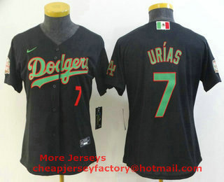 Women's Los Angeles Dodgers #7 Julio Urias Black Green Mexico 2020 World Series Stitched MLB Jersey