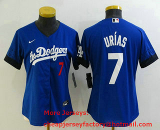 Women's Los Angeles Dodgers #7 Julio Urias Blue 2021 City Connect Number Cool Base Stitched Jersey