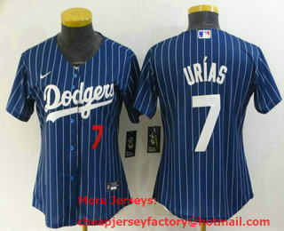 Women's Los Angeles Dodgers #7 Julio Urias Navy Blue Pinstripe Stitched MLB Cool Base Nike Jersey