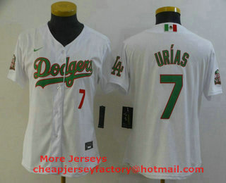 Women's Los Angeles Dodgers #7 Julio Urias White Green Mexico 2020 World Series Stitched MLB Jersey