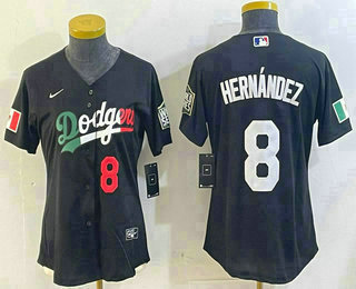 Women's Los Angeles Dodgers #8 Enrique Hernandez Number Black Mexico 2020 World Series Cool Base Nike Jersey