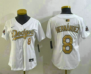 Women's Los Angeles Dodgers #8 Enrique Hernandez White 2025 Gold Collection Limited Stitched Jersey
