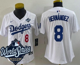 Women's Los Angeles Dodgers #8 Enrique Hernandez White 2025 World Series Limited Jersey