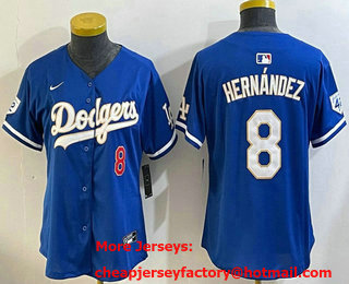 Women's Los Angeles Dodgers #8 Kike Hernandez Blue 2024 Jackie Robinson Patch Stitched Jersey