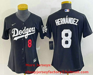Women's Los Angeles Dodgers #8 Kike Hernandez Number Black Stitched Cool Base Nike Jersey