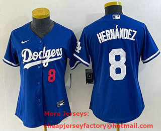 Women's Los Angeles Dodgers #8 Kike Hernandez Number Blue Stitched Cool Base Nike Jersey