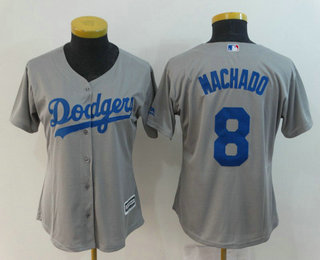Women's Los Angeles Dodgers #8 Manny Machado  Gray Alternate Stitched MLB Cool Base Jersey