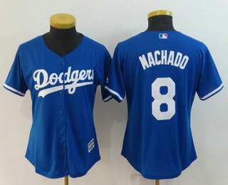 Women's Los Angeles Dodgers #8 Manny Machado Royal Blue Stitched MLB Cool Base Jersey