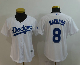 Women's Los Angeles Dodgers #8 Manny Machado White Home Cool Base Jersey