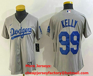Women's Los Angeles Dodgers #99 Joe Kelly Grey With Los Stitched Cool Base Nike Jersey 01