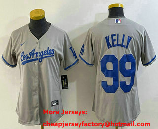 Women's Los Angeles Dodgers #99 Joe Kelly Grey With Los Stitched Cool Base Nike Jersey 02