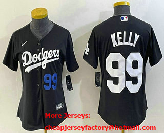 Women's Los Angeles Dodgers #99 Joe Kelly Number Black Stitched Cool Base Nike Jersey 02