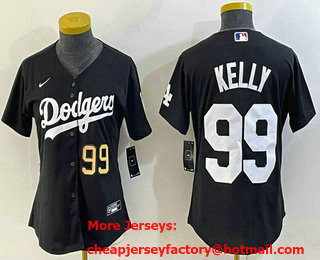Women's Los Angeles Dodgers #99 Joe Kelly Number Black Stitched Cool Base Nike Jersey 04
