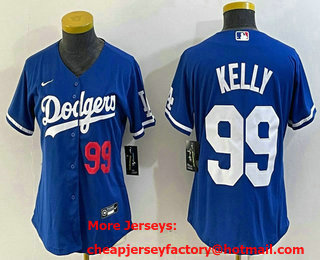 Women's Los Angeles Dodgers #99 Joe Kelly Number Blue Stitched Cool Base Nike Jersey 03