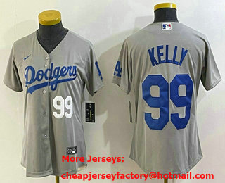 Women's Los Angeles Dodgers #99 Joe Kelly Number Grey Stitched Cool Base Nike Jersey 02