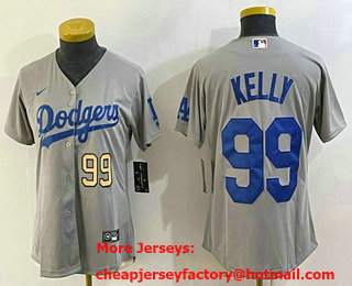 Women's Los Angeles Dodgers #99 Joe Kelly Number Grey Stitched Cool Base Nike Jersey 03