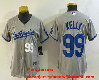Women's Los Angeles Dodgers #99 Joe Kelly Number Grey With Los Stitched Cool Base Nike Jersey 03