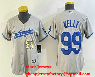 Women's Los Angeles Dodgers #99 Joe Kelly Number Grey With Los Stitched Cool Base Nike Jersey 04