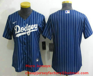 Women's Los Angeles Dodgers Blank Navy Blue Pinstripe Stitched MLB Cool Base Nike Jersey
