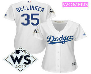 Women's Los Angeles Dodgers Cody Bellinger White 2017 World Series Patch Cool Base Player Jersey