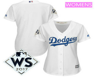 Women's Los Angeles Dodgers White 2017 World Series Patch Cool Base Team Jersey