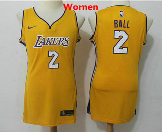 Women's Los Angeles Lakers #2 Lonzo Ball New Yellow 2017-2018 Nike Swingman NBA Jersey