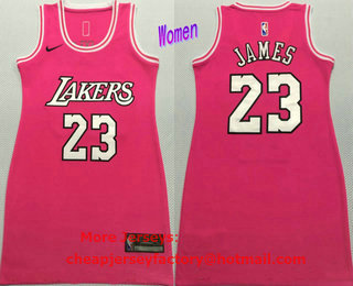 Women's Los Angeles Lakers #23 LeBron James Pink Nike Swingman Stitched Dress Jersey