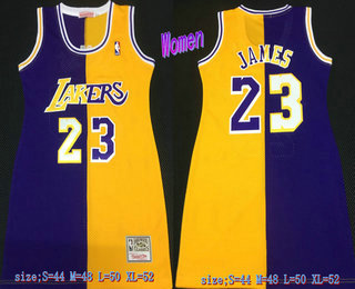 Women's Los Angeles Lakers #23 LeBron James Purple With Yellow Two Tone Stitched Swingman Throwback Jersey
