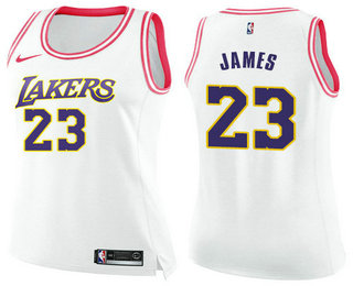 Women's Los Angeles Lakers #23 LeBron James White Pink NBA Nike Swingman Fashion Jersey