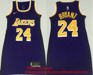 Women's Los Angeles Lakers #24 Kobe Bryant Purple Nike Swingman Stitched Dress Jersey