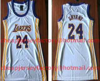 Women's Los Angeles Lakers #24 Kobe Bryant White Dress Jersey