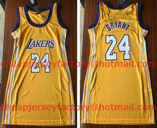 Women's Los Angeles Lakers #24 Kobe Bryant Yellow Dress Jersey